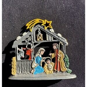 Nativity with Ox and Donkey German Pewter Christmas Display Small Decoration S98